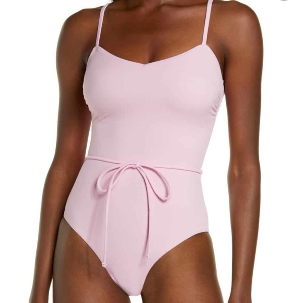 Chelsea 28 Easy Retro Inspired One Piece Tie Waist Swimsuit Pink Size Small